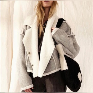 Free People Josephine Fleece Lined Jacket 
Grey/White Combo 
Size SMALL